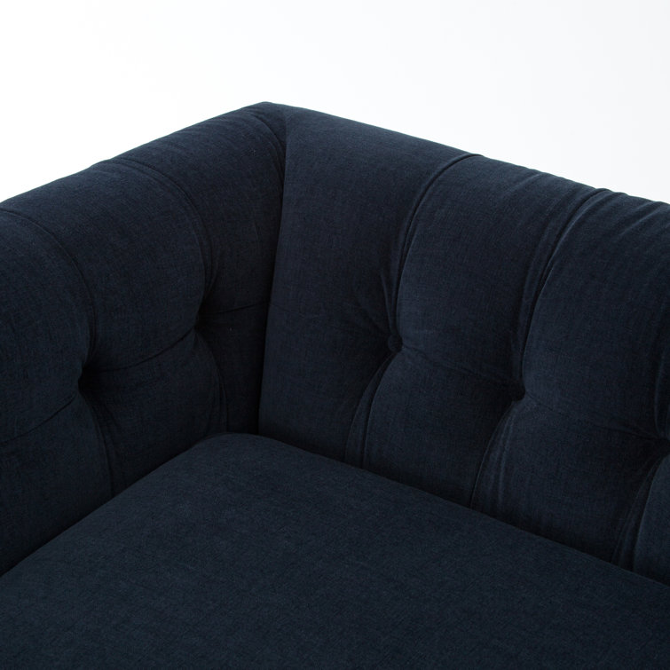 Navy Blue Velvet Chesterfield Sofa with Rolled Arms