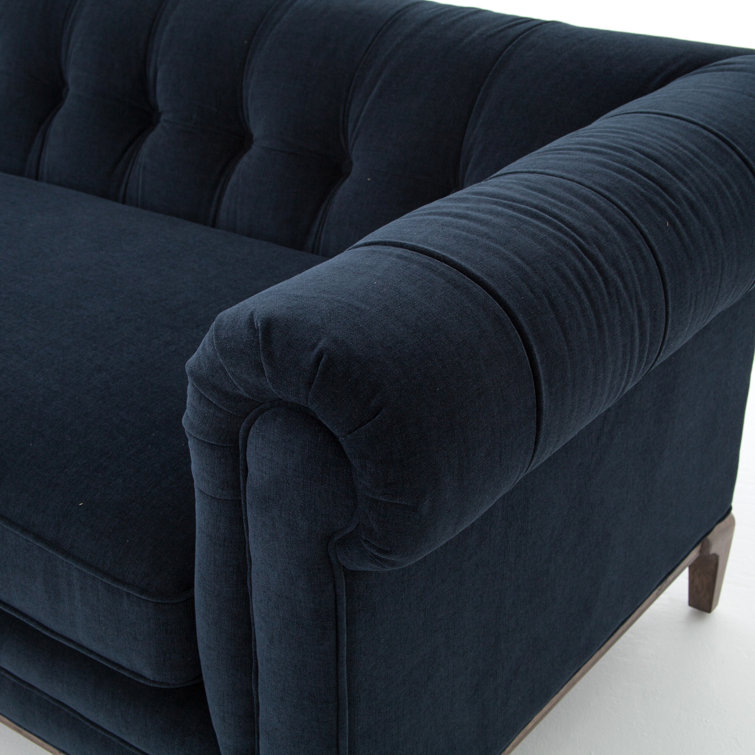 Navy Blue Velvet Chesterfield Sofa with Rolled Arms