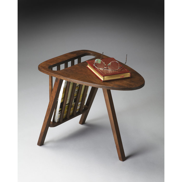 Modern Expressions Triangular Mango Wood Magazine Side Table