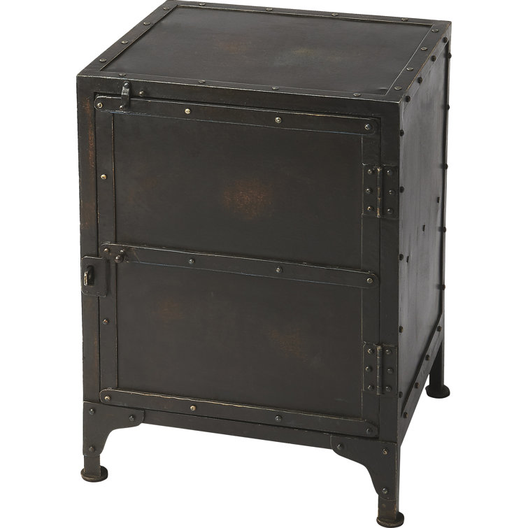 Owen Industrial Chic Black Iron Side Chest with Storage