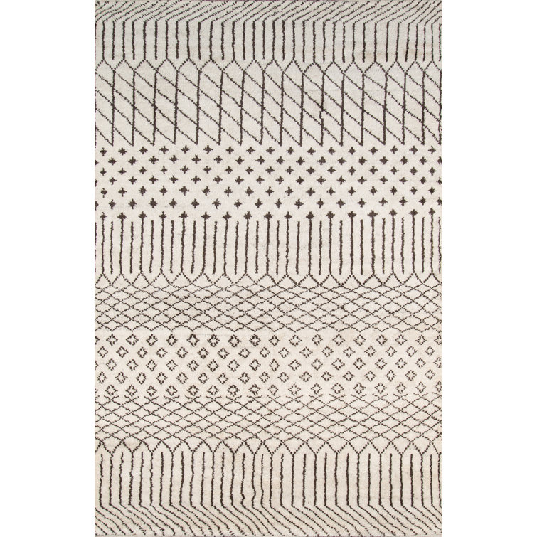 Natural Hand-Knotted Wool Geometric Area Rug, 5' x 8'