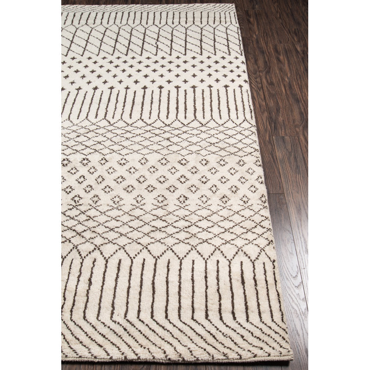 Natural Hand-Knotted Wool Geometric Area Rug, 5' x 8'