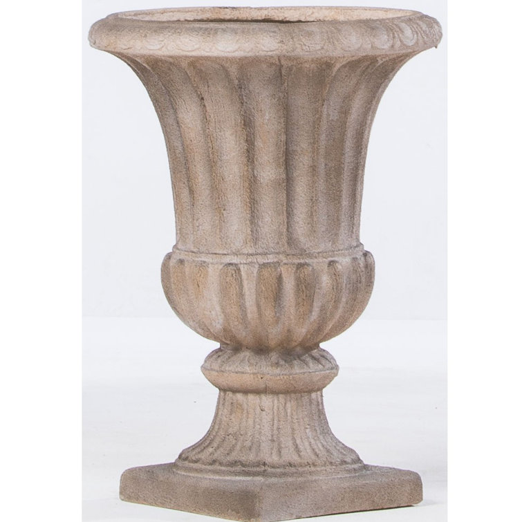 Beige Stone Fiberstone Outdoor Urn Planter with Drainage Holes