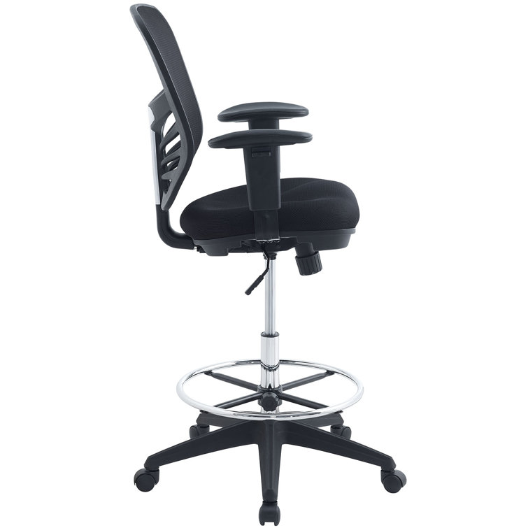 ErgoFlex Black Mesh Drafting Chair with Adjustable Arms & Chrome Footring