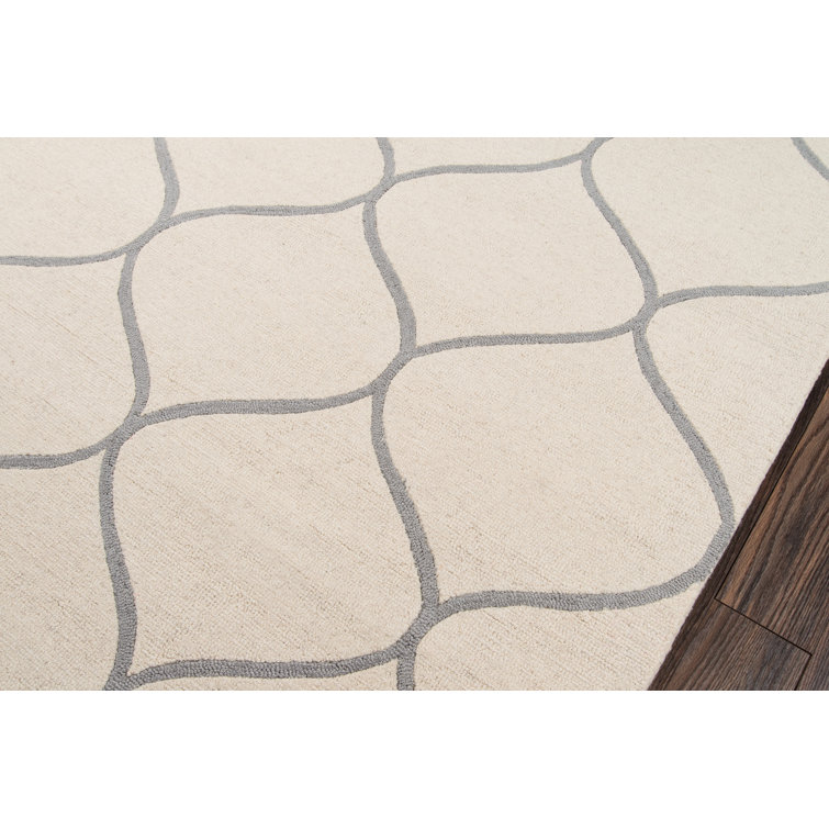 Ivory and Gray Hand-Tufted Wool Geometric Rug