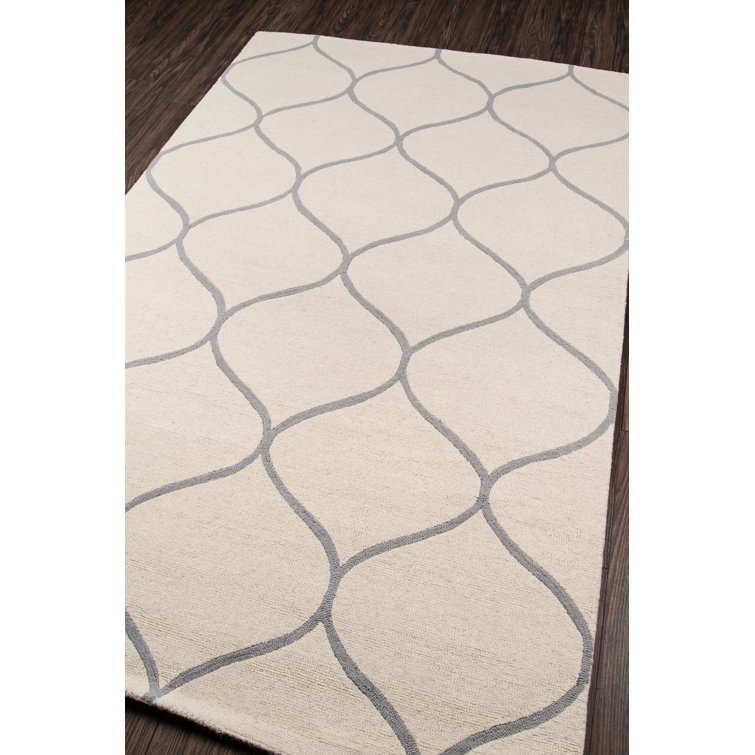 Ivory and Gray Hand-Tufted Wool Geometric Rug