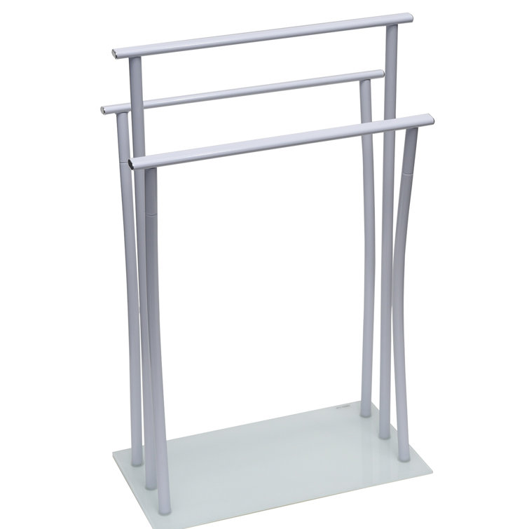 White Metal Freestanding Towel Rack with Glass Base