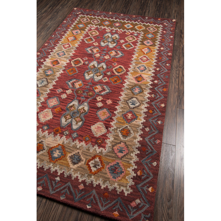 Red and Beige Hand Tufted Wool Area Rug, 2' x 3'