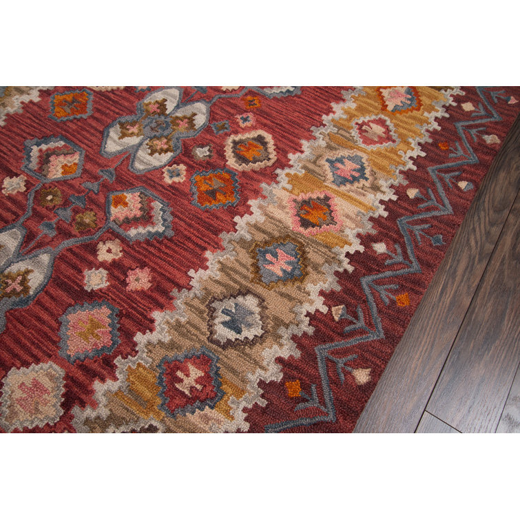 Red and Beige Hand Tufted Wool Area Rug, 2' x 3'