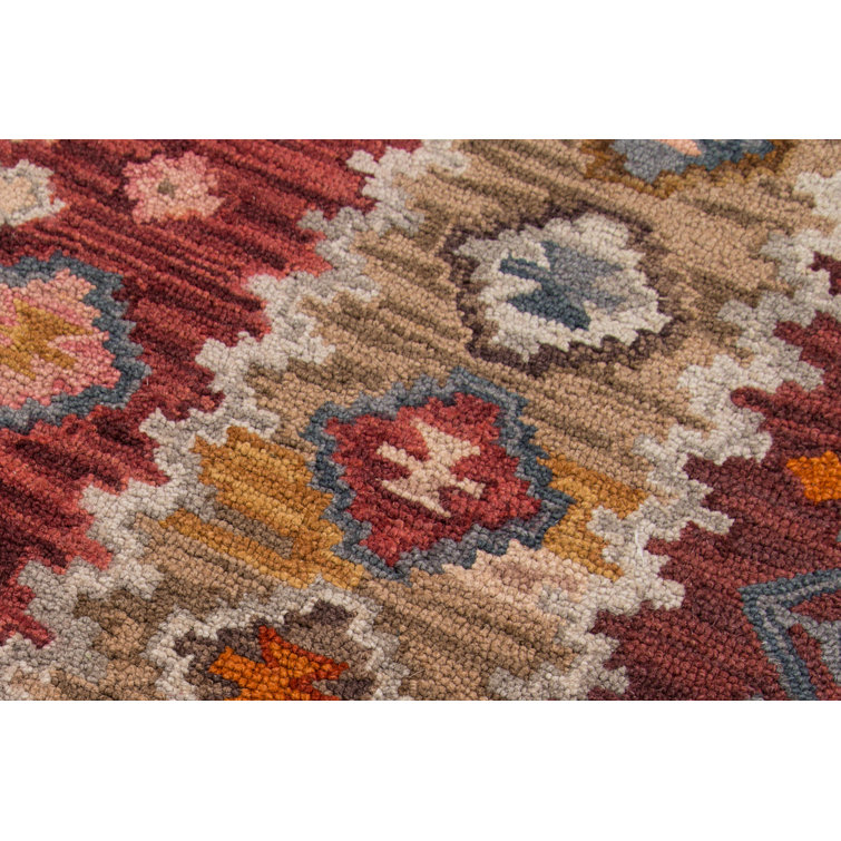 Red and Beige Hand Tufted Wool Area Rug, 2' x 3'