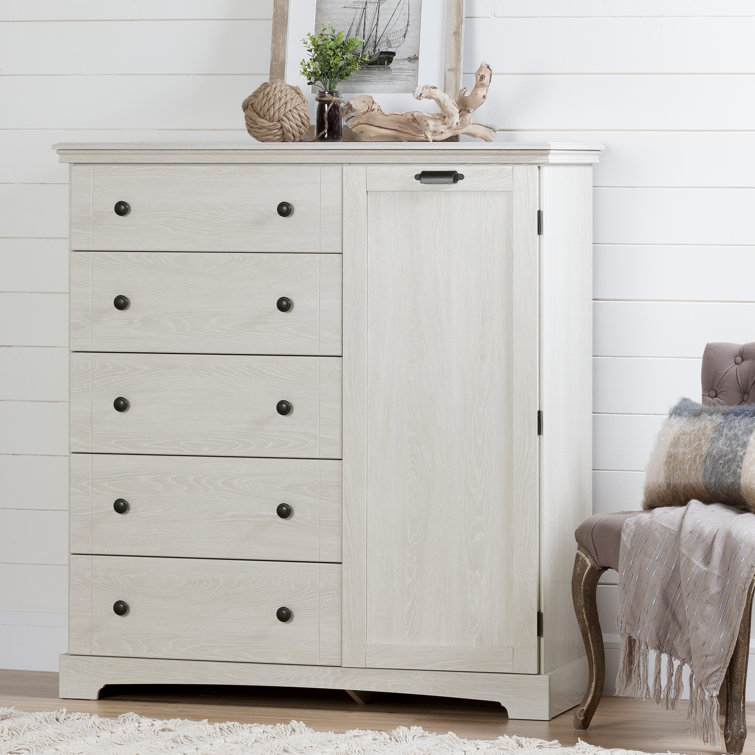 Winter Oak Cottage 5-Drawer Dresser with Door and Shelves