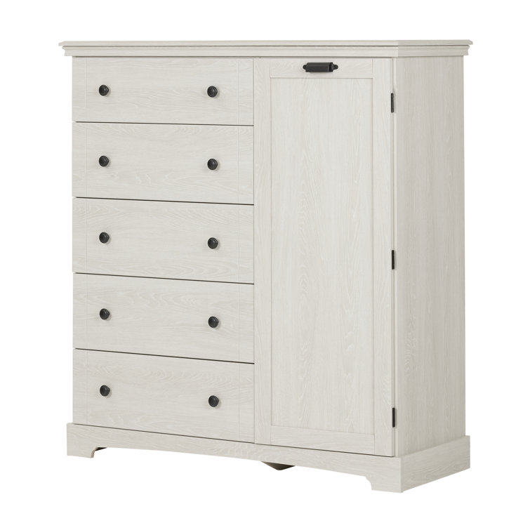 Winter Oak Cottage 5-Drawer Dresser with Door and Shelves