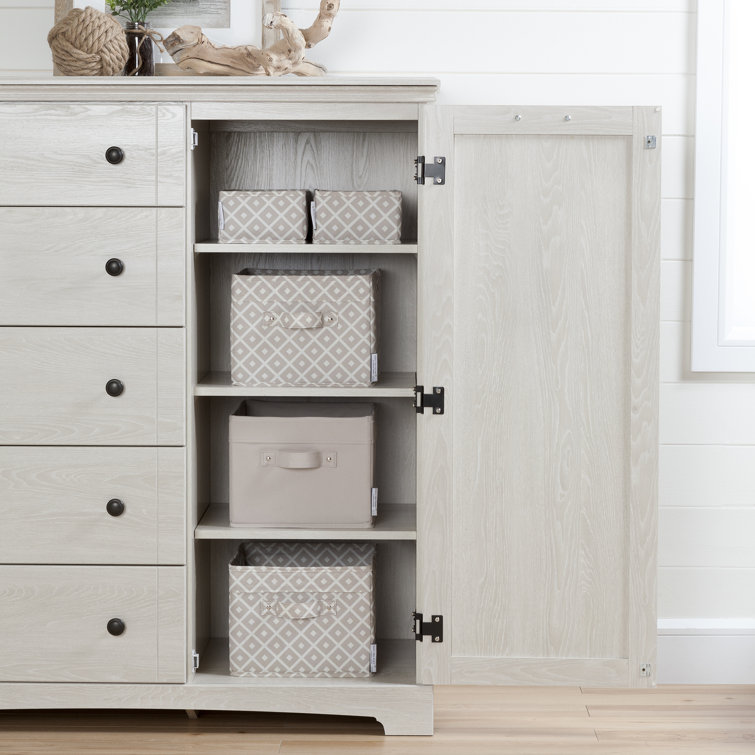 Winter Oak Cottage 5-Drawer Dresser with Door and Shelves
