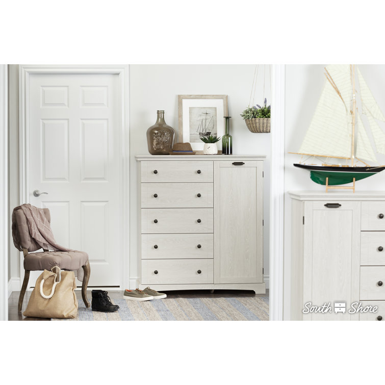 Winter Oak Cottage 5-Drawer Dresser with Door and Shelves