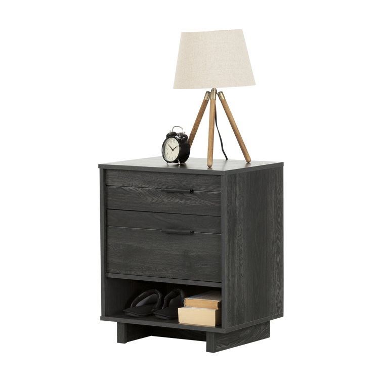 Fynn Gray Oak Modern Nightstand with Charging Station Drawer