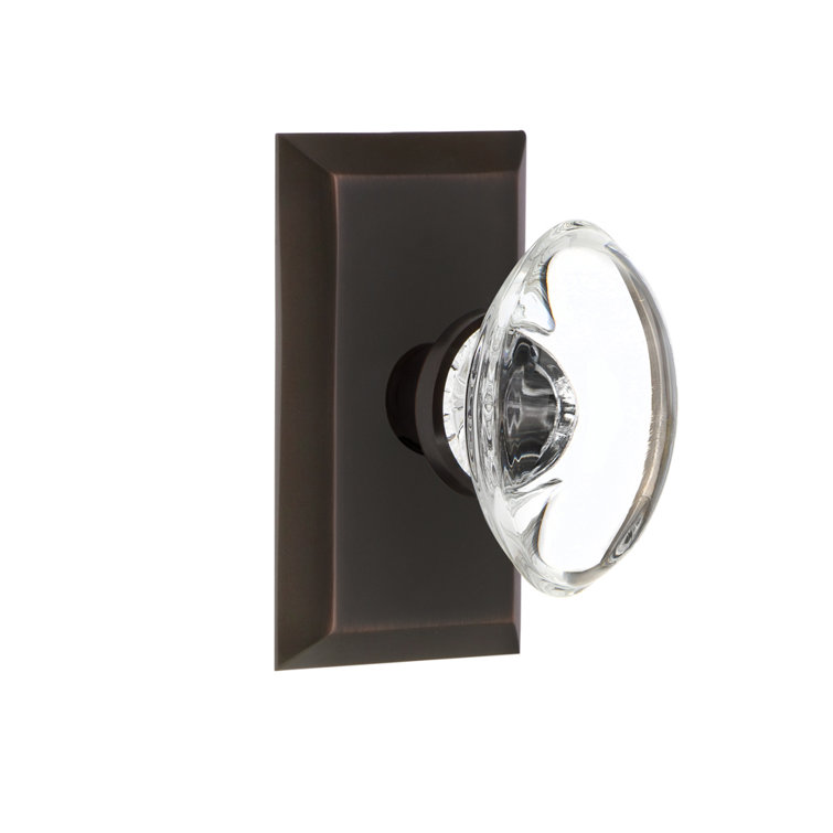 Timeless Bronze Studio Plate with Oval Clear Crystal Door Knob