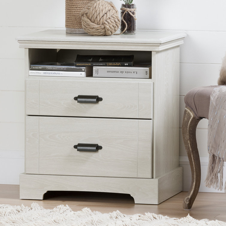 Avilla Modern Winter Oak 2-Drawer Nightstand with Open Cubby