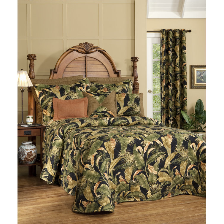 La Selva Black Cotton King Tropical Bedspread Set