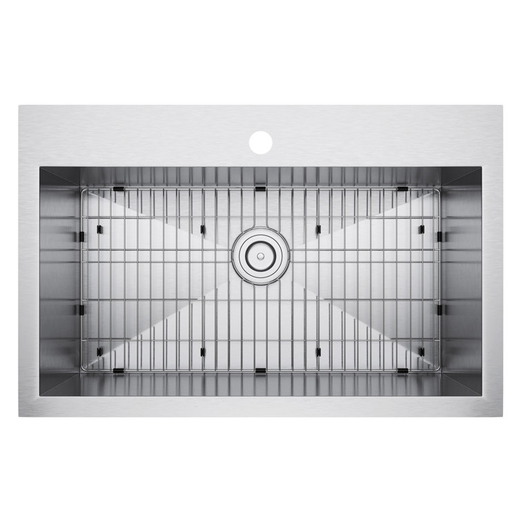 Exclusive Heritage 33" Stainless Steel Single Bowl Kitchen Sink with Strainer and Grid
