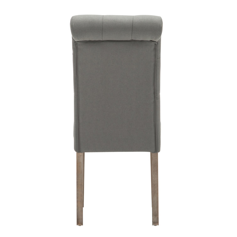Sophisticated Grey Linen and Weathered Wood Tufted Dining Chair (Set of 2)