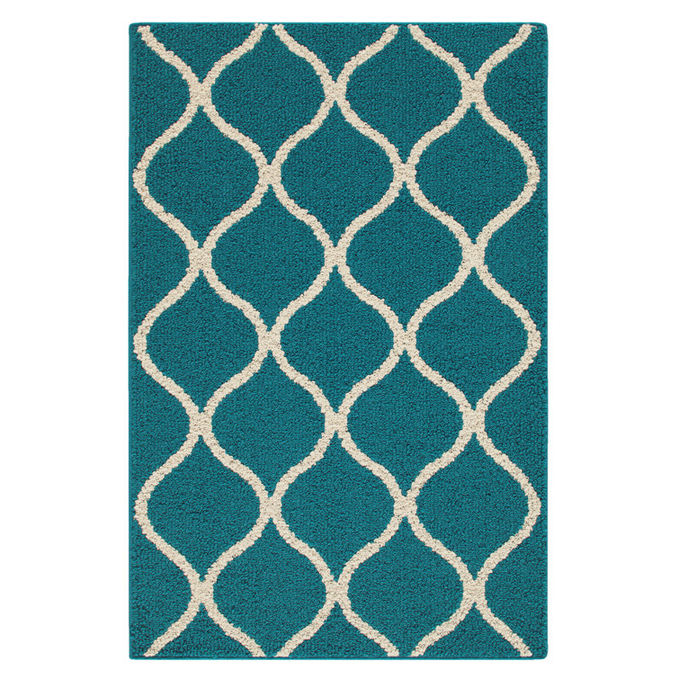 Teal Blue Tufted Shag Rectangular Rug with Non-slip Backing