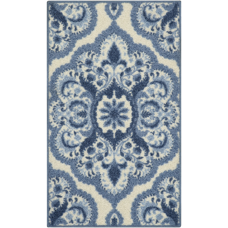 Blue Floral Medallion Washable Tufted Kids Area Rug
