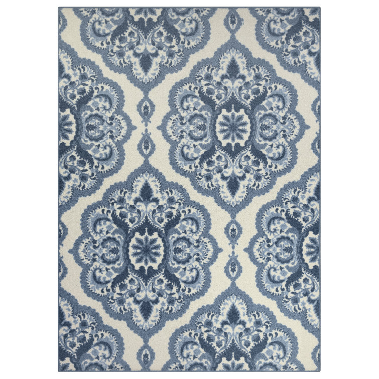 Blue Floral Medallion Tufted Area Rug 5' x 7'