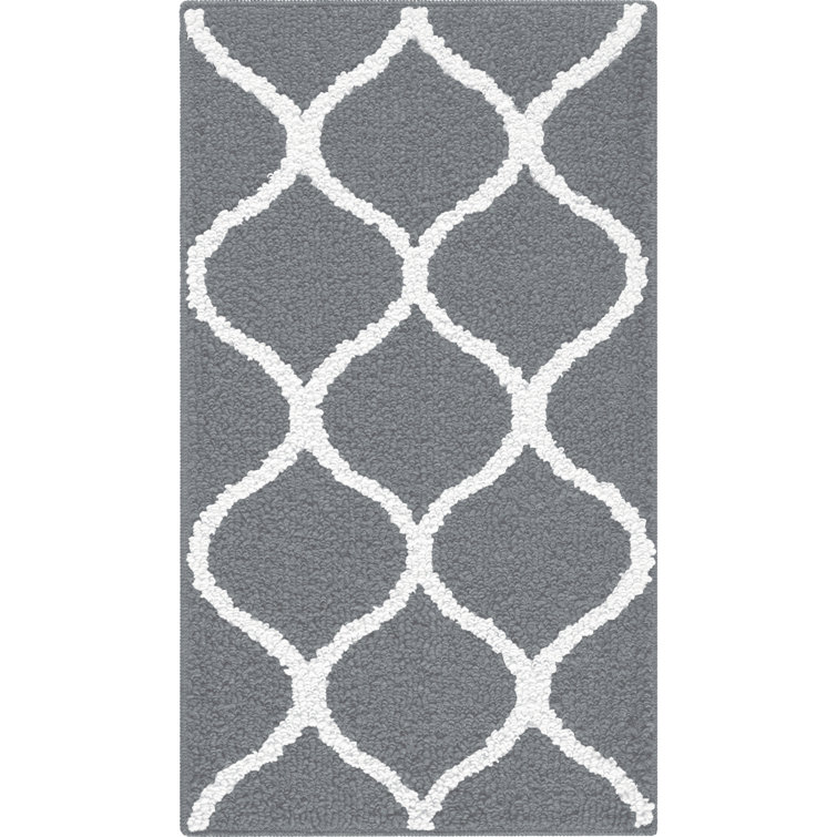 Gray and White Tufted Trellis Shag Rug for Kids