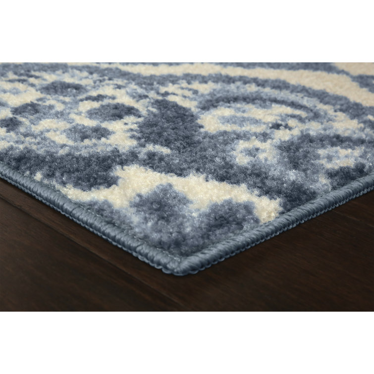 Vivian Blue Floral Tufted Washable Rectangular Rug
