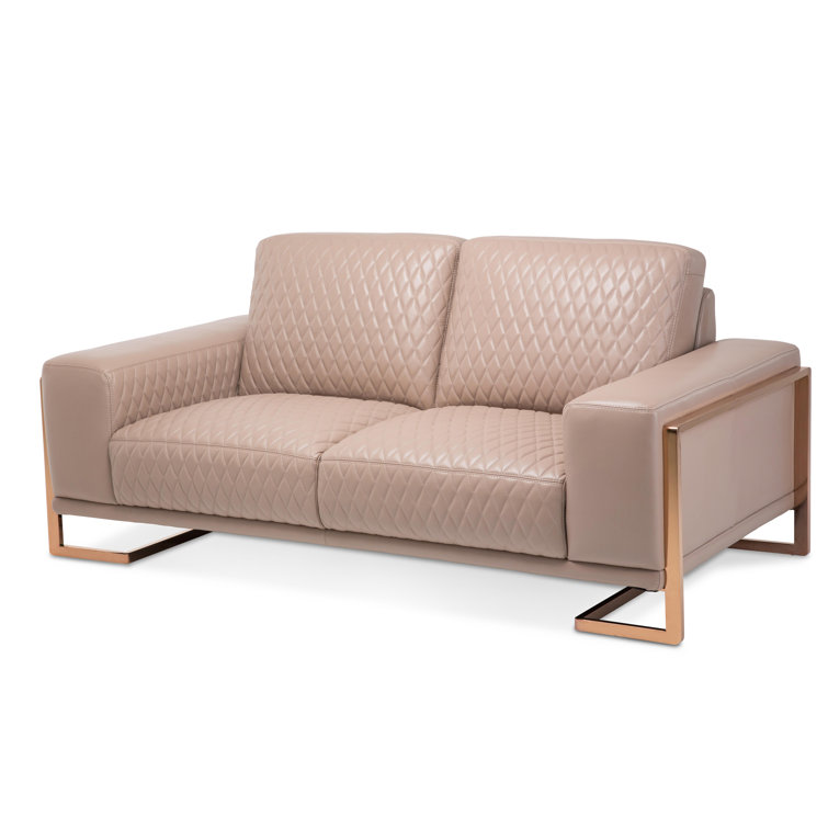 Contemporary 78'' Light Brown Leather Loveseat with Pillow Back