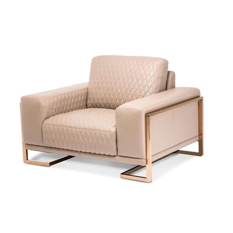 Contemporary Light Brown Leather and Metal Chair And A Half