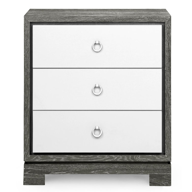 Gray and White Solid Wood 3-Drawer Side Table
