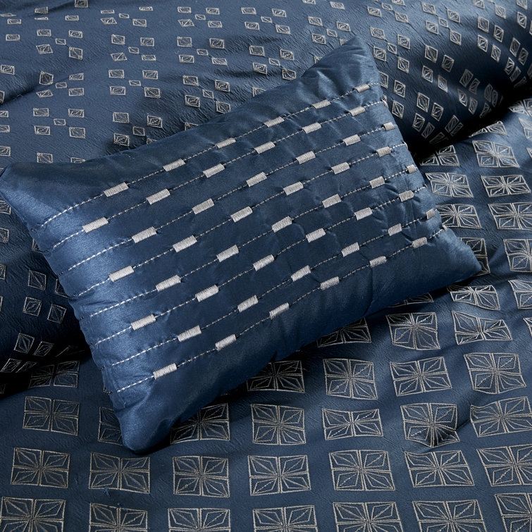 Navy and Gray Reversible 7-Piece Queen Comforter Set
