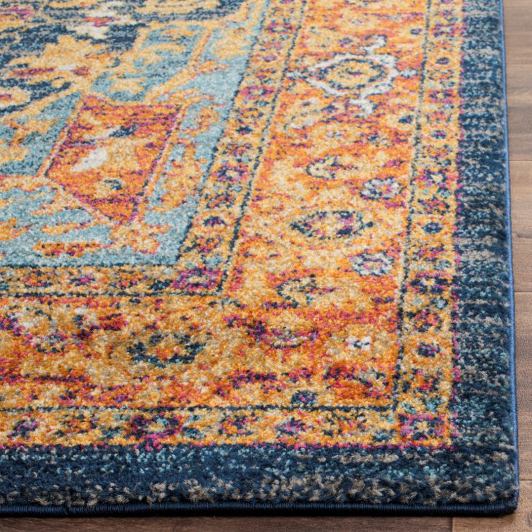 Large Blue and Orange Synthetic Reversible Area Rug
