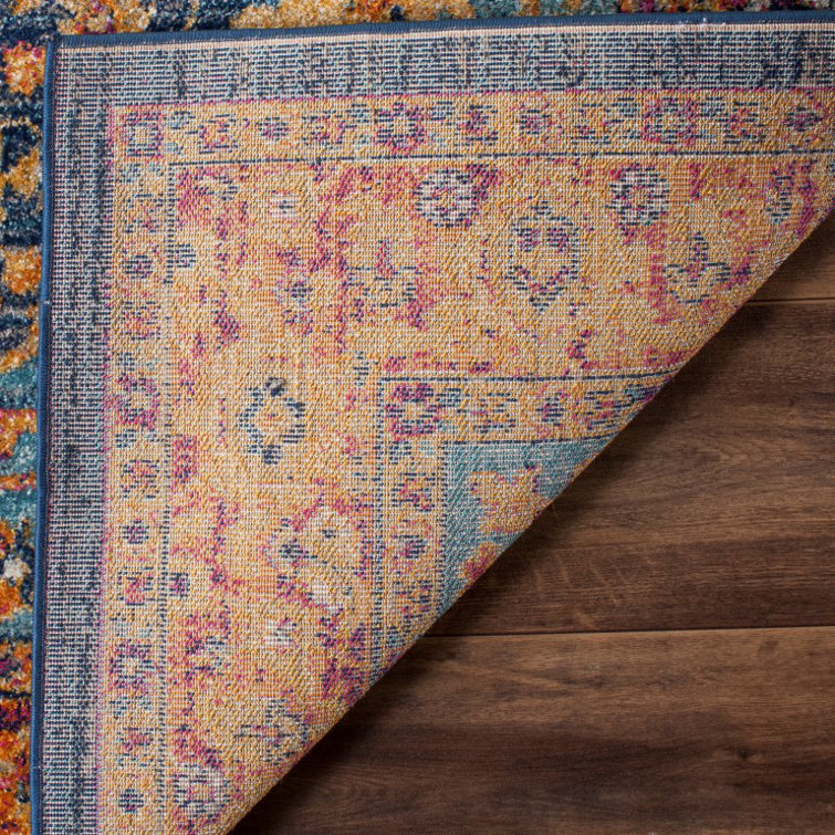 Large Blue and Orange Synthetic Reversible Area Rug