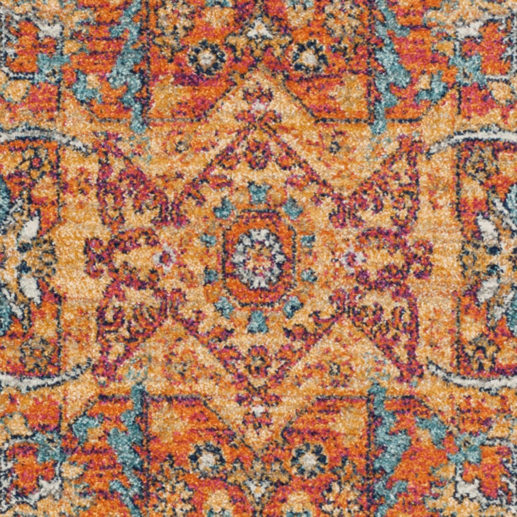Large Blue and Orange Synthetic Reversible Area Rug