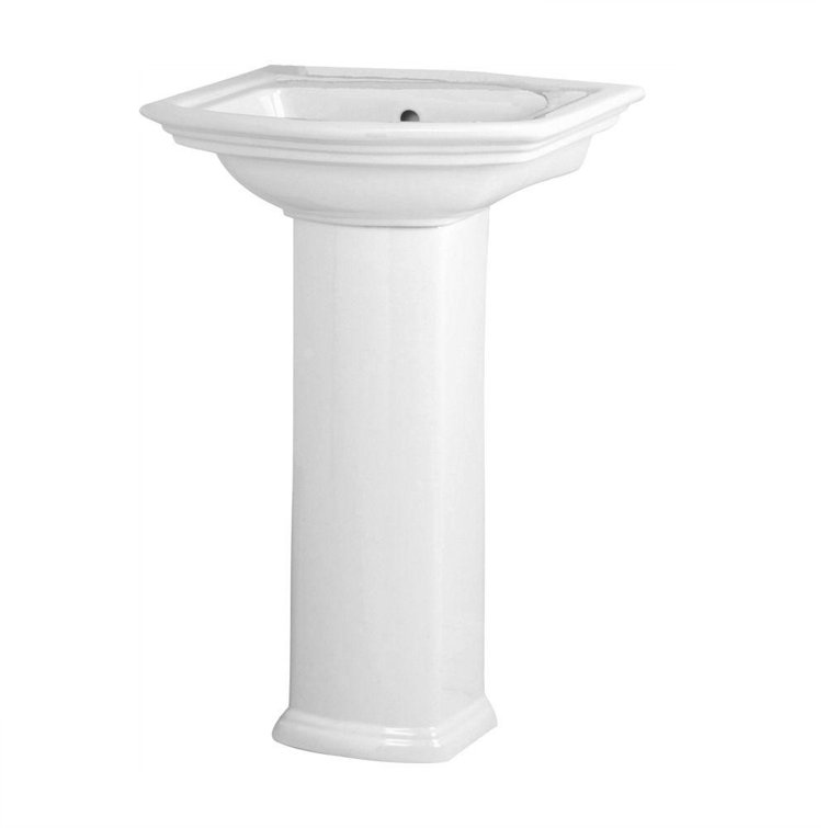 White Vitreous China Rectangular Pedestal Sink with Overflow