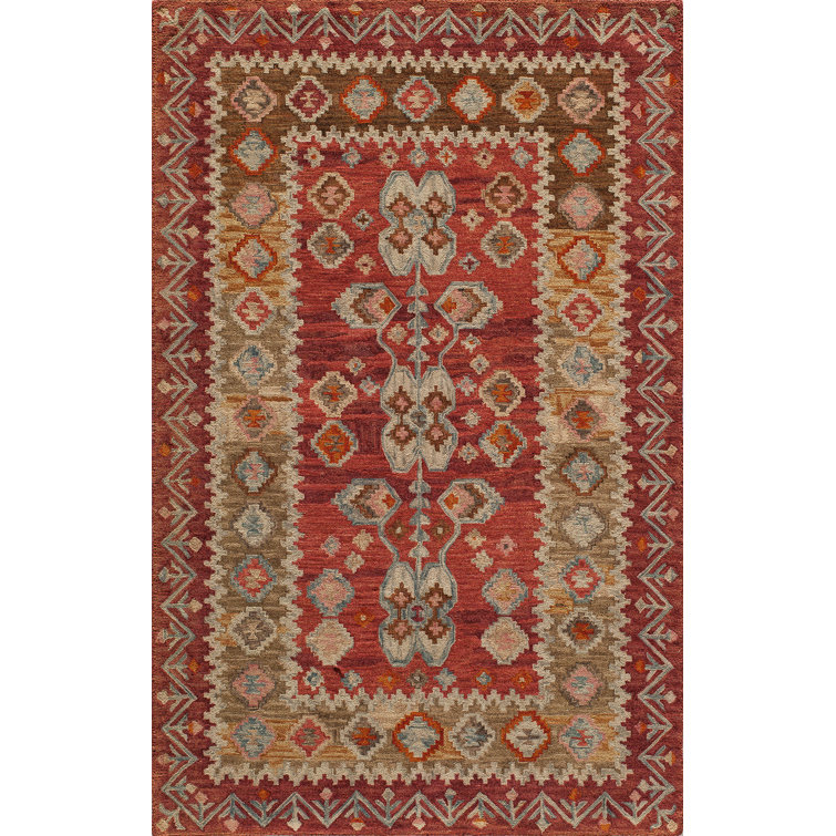 Red and Beige Hand Tufted Wool Area Rug, 2' x 3'