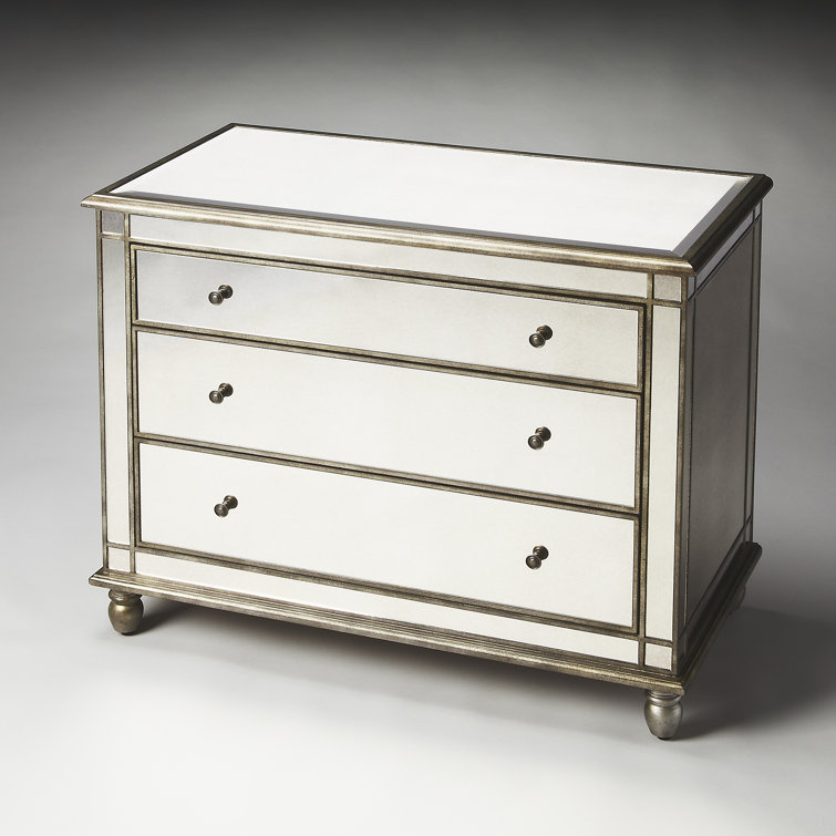 Laflin Mirrored Glam Console Chest with Pewter Trim