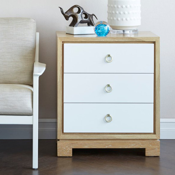 Gray and White Solid Wood 3-Drawer Side Table