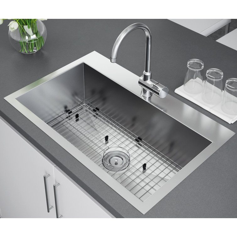 Exclusive Heritage 33" Stainless Steel Single Bowl Kitchen Sink with Strainer and Grid