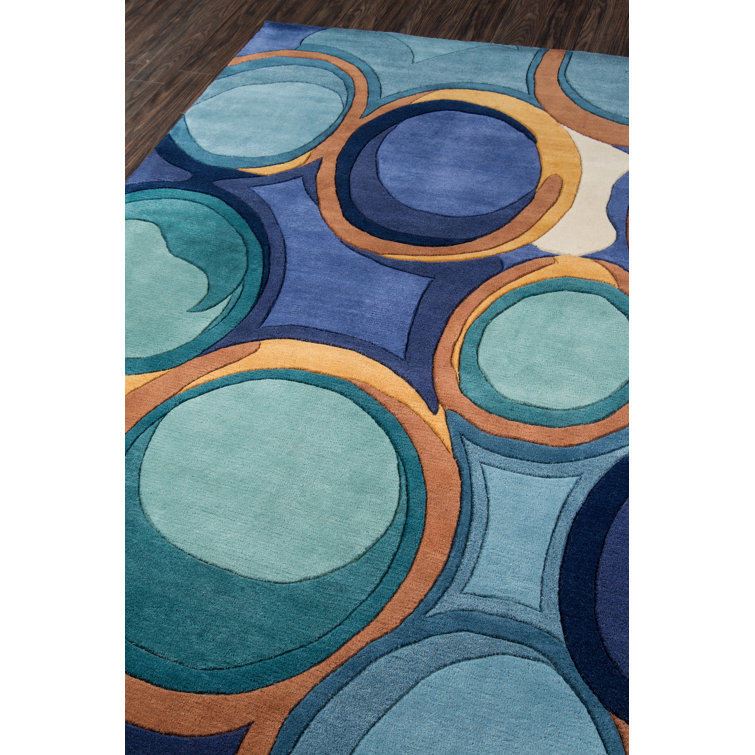 Blue and Brown Hand-Tufted Wool Geometric Area Rug, 5'3" x 8'