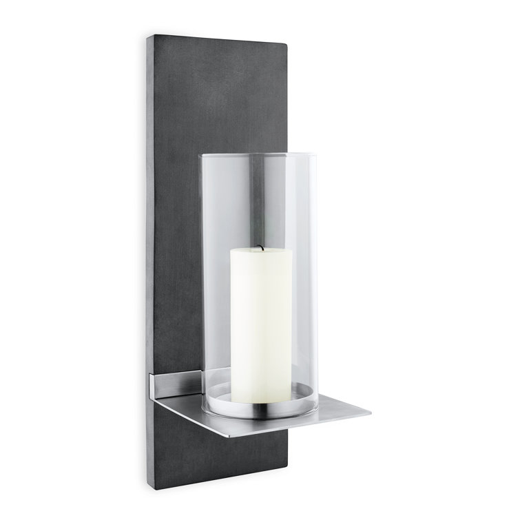 Elegant 15'' Stainless Steel & Glass Outdoor Wall Sconce with White Pillar Candle