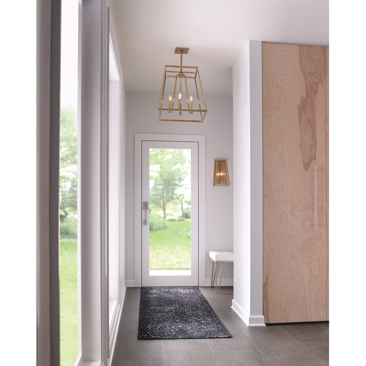 Gilded Satin Brass 4-Light Candelabra Chandelier with Clear Glass