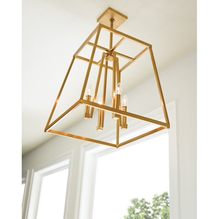 Gilded Satin Brass 4-Light Candelabra Chandelier with Clear Glass