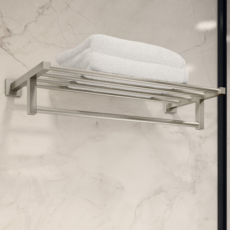 Duro 22" Satin Nickel Wall-Mounted Towel Shelf with Towel Bar
