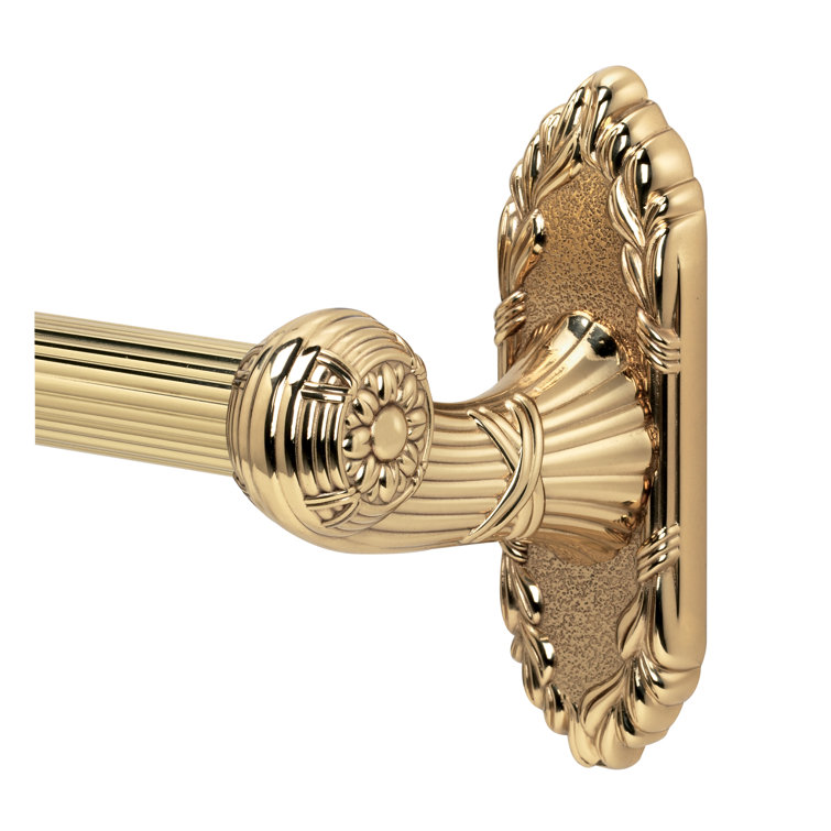 Polished Brass Wall Mounted Towel Bar with Ornate Design
