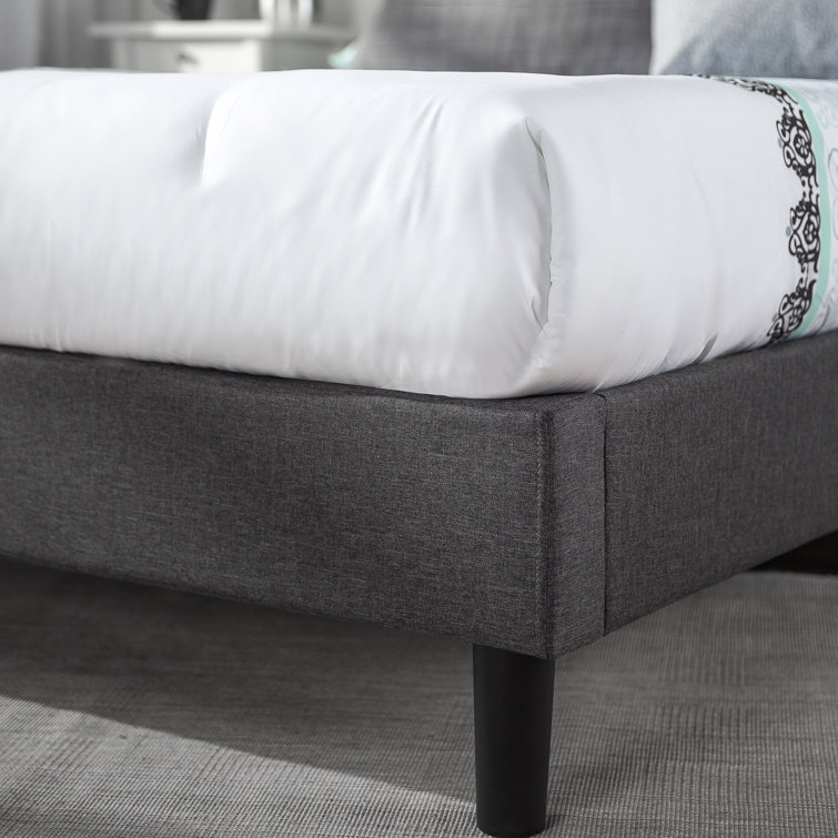Dark Grey Queen Upholstered Platform Bed with Tufted Headboard