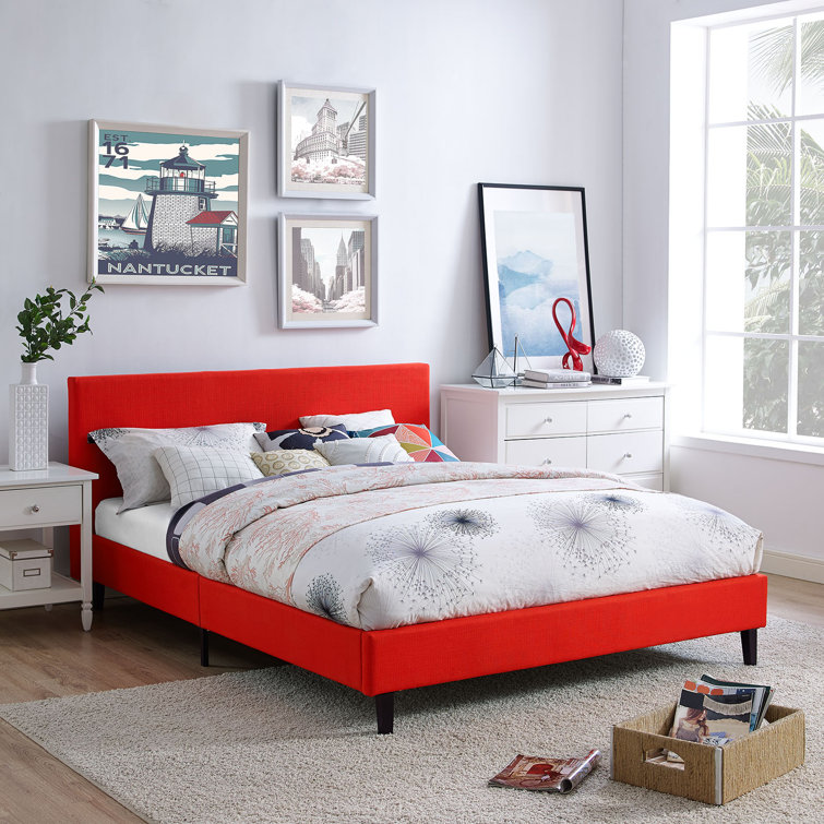 Anya Chic Avant-Garde White Upholstered Queen Bed with Wood Frame
