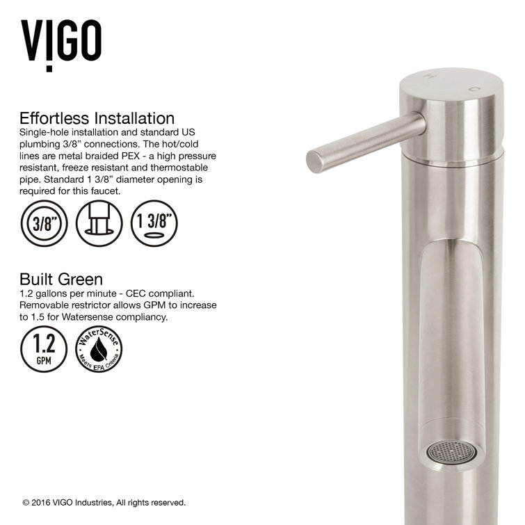 Brushed Nickel 12 3/4" Brass Single Hole Vessel Faucet